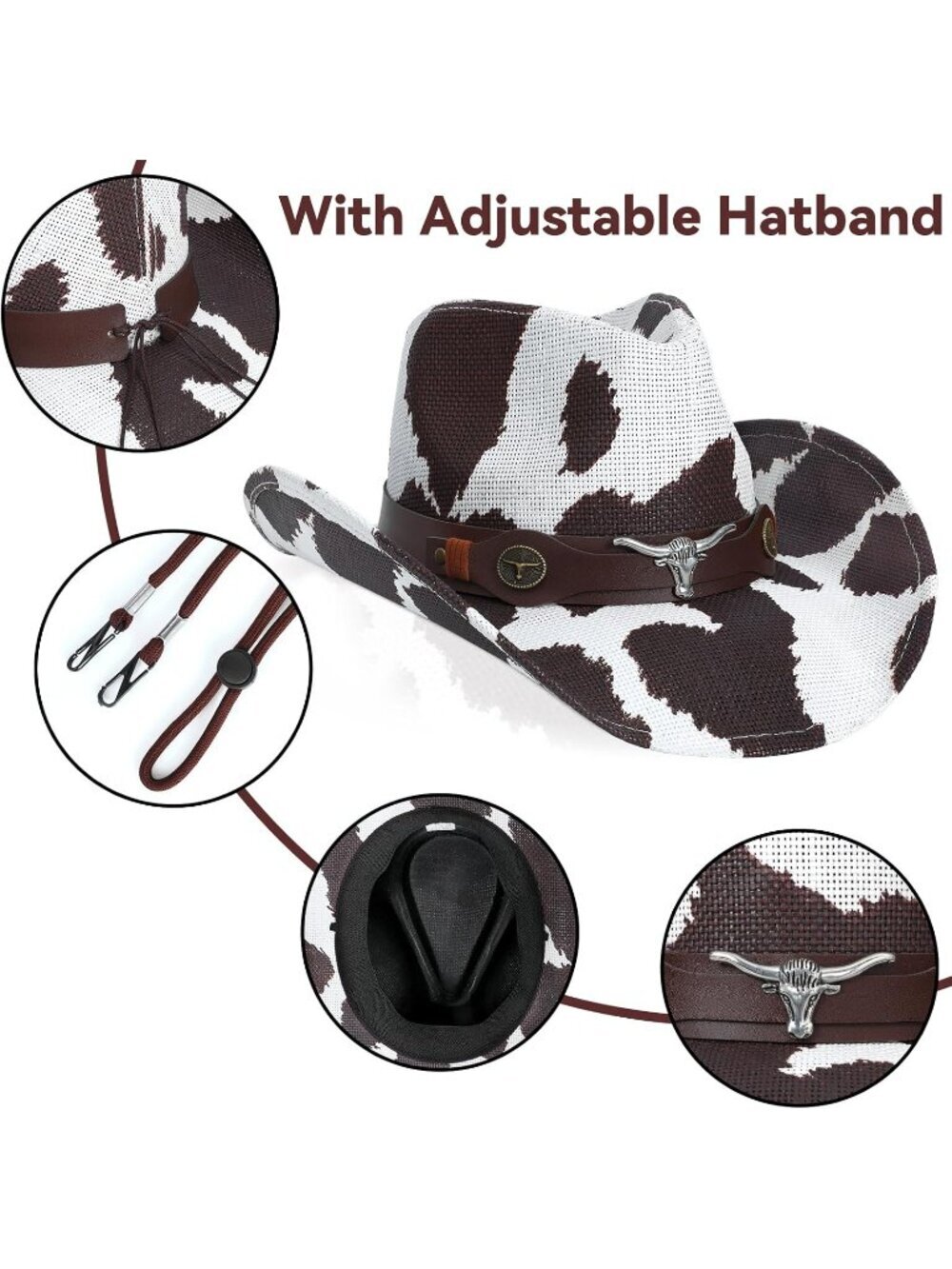 Women Brown Cowgirl Western Straw Wide with Shapeable Brim Cowboy Hat - Picture 3 of 6